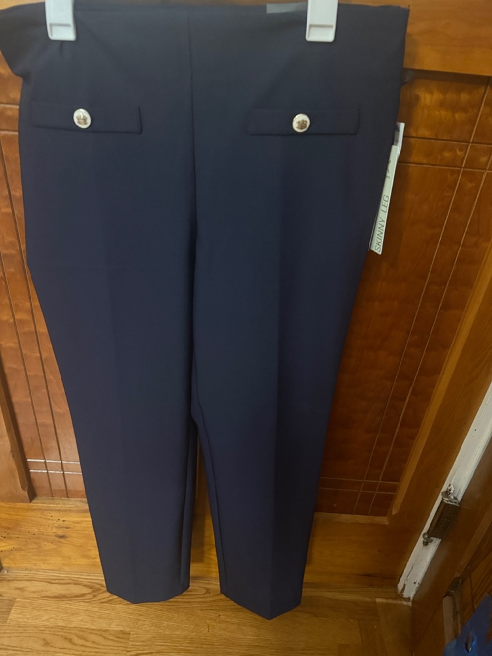 Rachel Zoe  Navy Straight-Leg High-Waist Pants with Gold Buttons